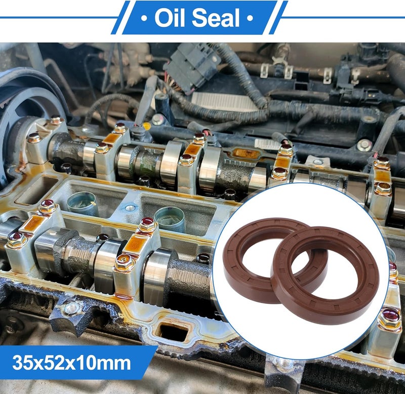 VekAuto Universal Oil Seal TC Double Lip W Steel Spring Seal Ring Rotary Shaft Seal 35x52x10mm High Pressure FKM Rubber Brown 2 Pcs - Image 2